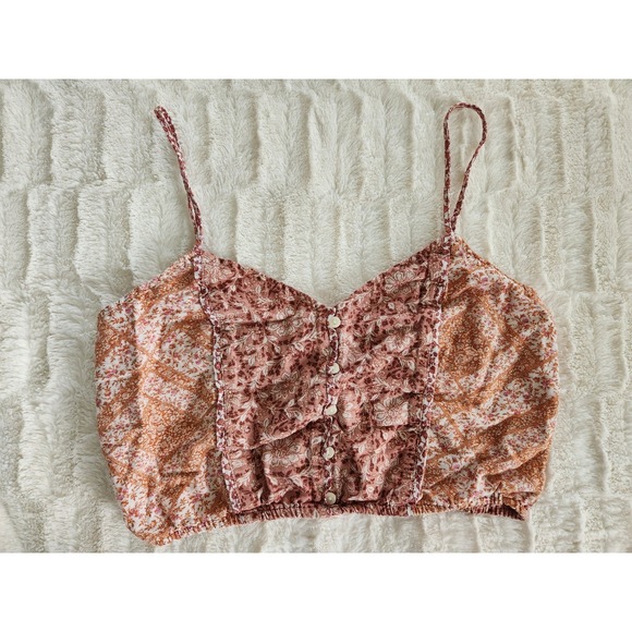 American Eagle Outfitters Tops - American Eagle Cotton & Linen Mieux Ensemble Boho Floral Crop Top Size Small